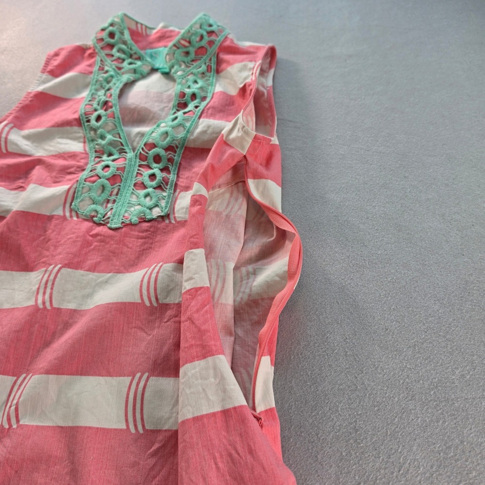 Sail to Sable Womens XS Pink White Striped Crochet Trim Shift Dress Coastal - Picture 3 of 8